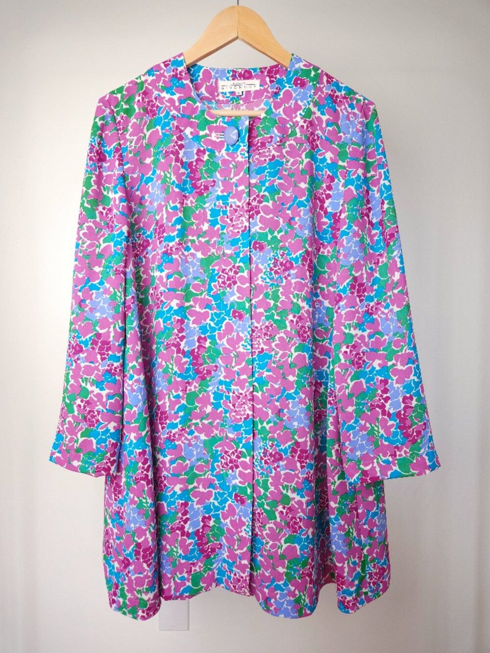 90s vintage Givenchy floral one button duster jacket/ pink, blue, green floral
